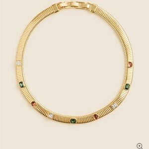 NWT J. Crew Gold Stone Snake Necklace with Green and Red Accents